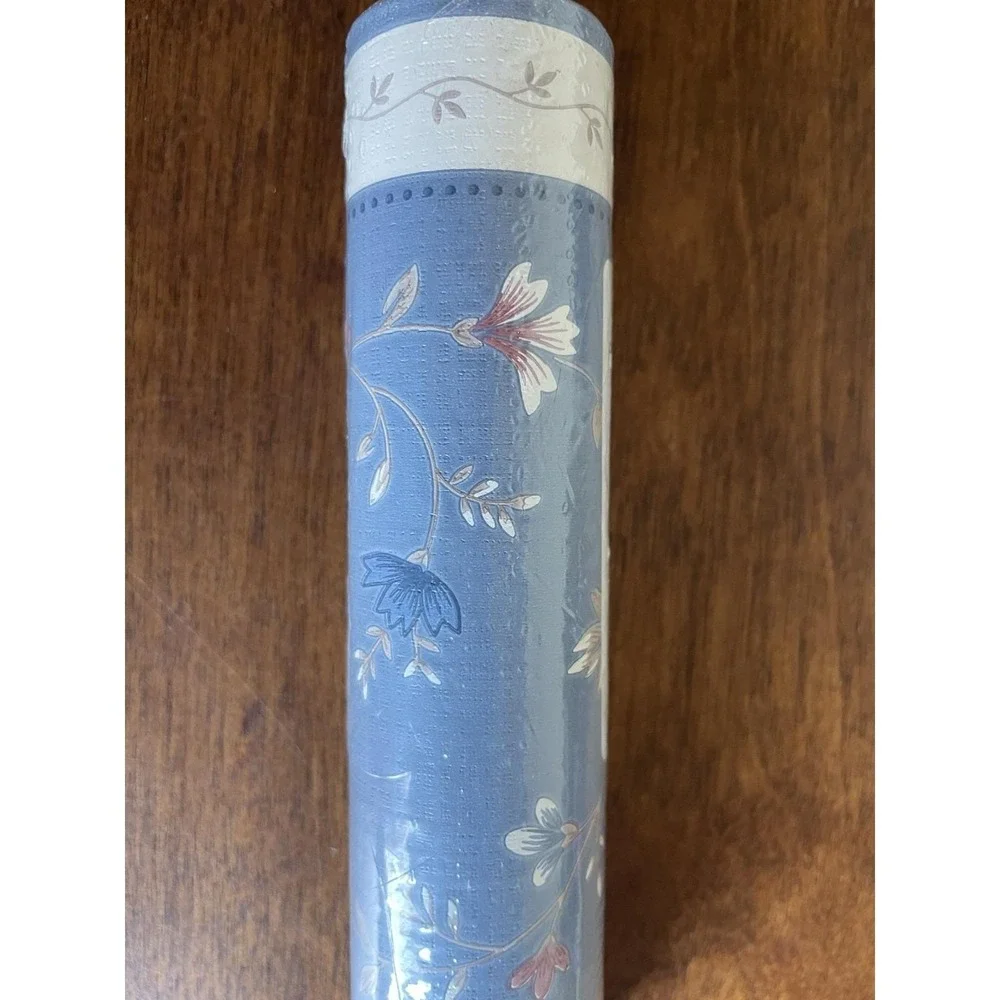 VTG Wallpaper Border Floral Cottage Core Blue White‎ Sunworthy 1 Roll 15 Feet